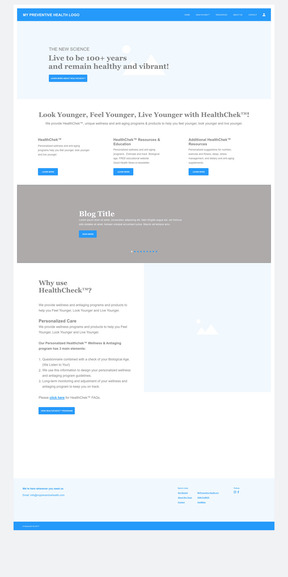 MyPreventiveHealth homepage wireframe